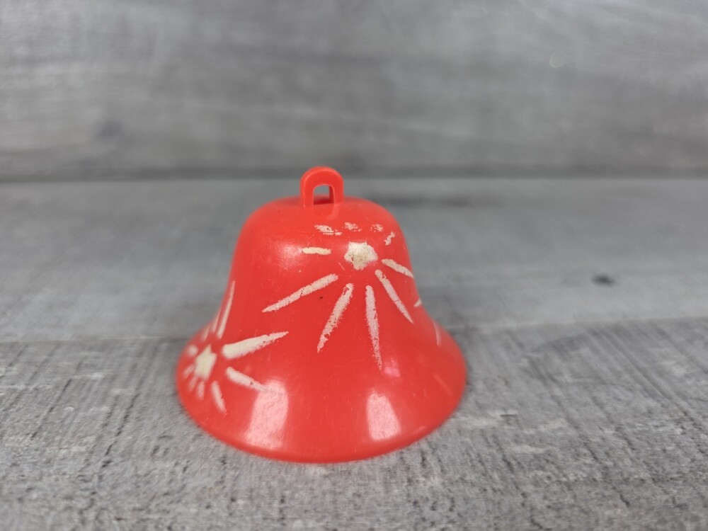 Vintage MCM Christmas Ornament Irwin Red Plastic Stenciled Bell c1960s 25e